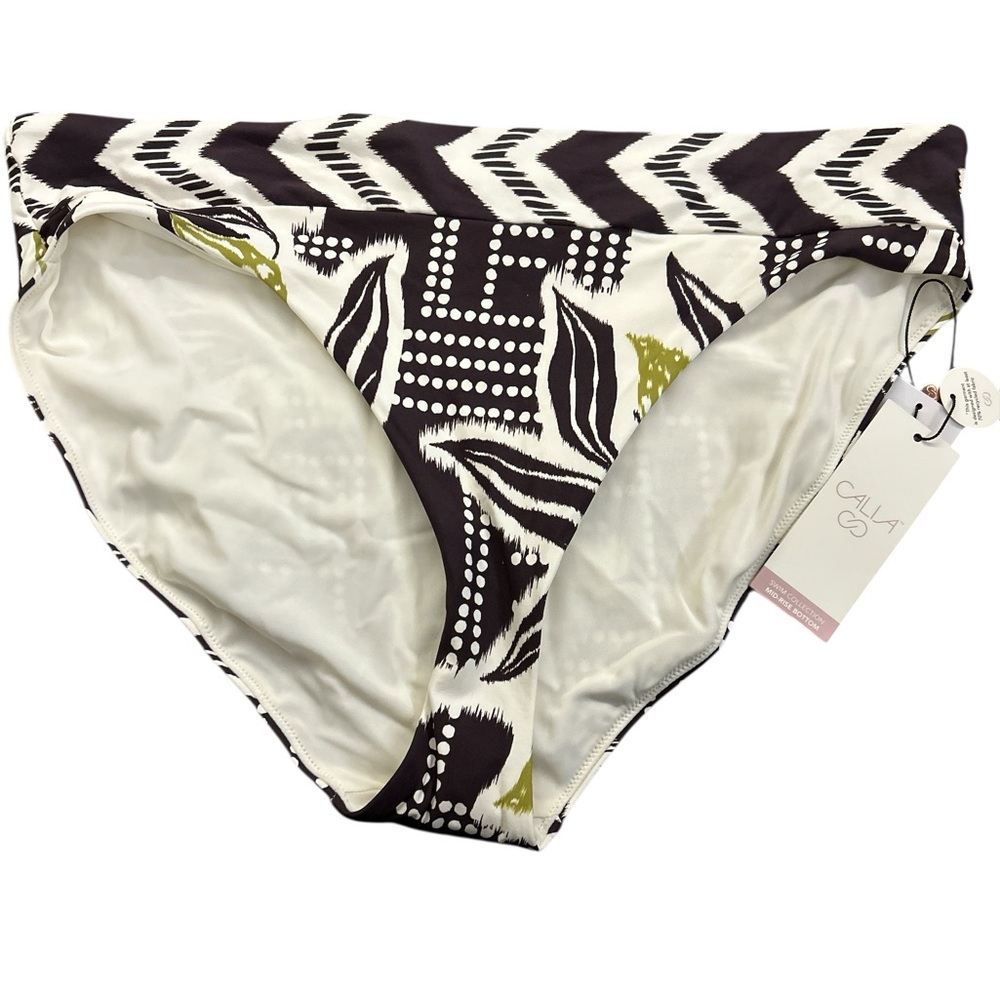 CALIA Womens Mid-Rise Bikini Bottom Black White Abstract Print XL  NWT